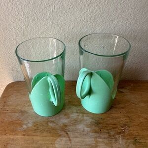 Vintage Clear Glass Tumblers with Mint Silicone Grips